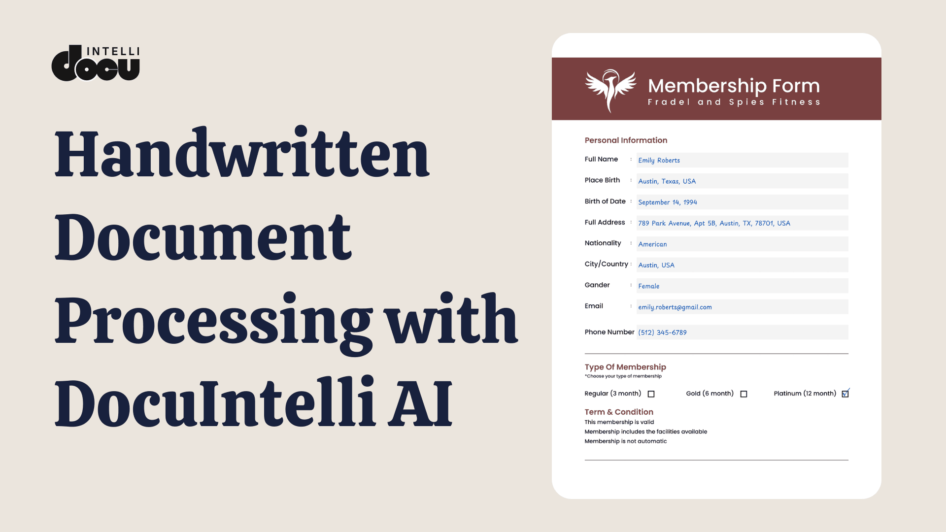 Handwritten membership forms being processed by DocuIntelli